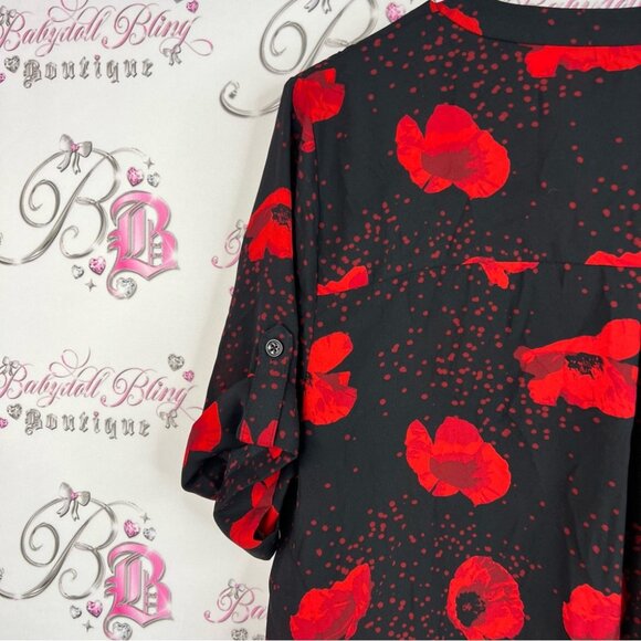 Contemporaine par Simon’s dress poppy poppies Stylish Red and Black Women's Top - Picture 11 of 12